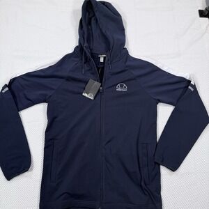 Ellesse Men's Large Navy Blue Full Zip Hooded Track Jacket White Stripe NWT